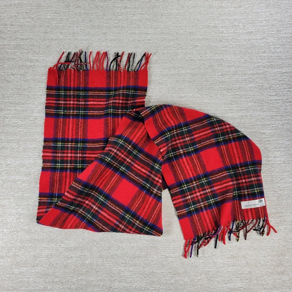 Cashmere Royal Stewart Tartan Plaid Fringe Scarf Unisex Red Warm Luxury Fashion